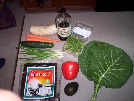 Ингредиенты овощные роллы